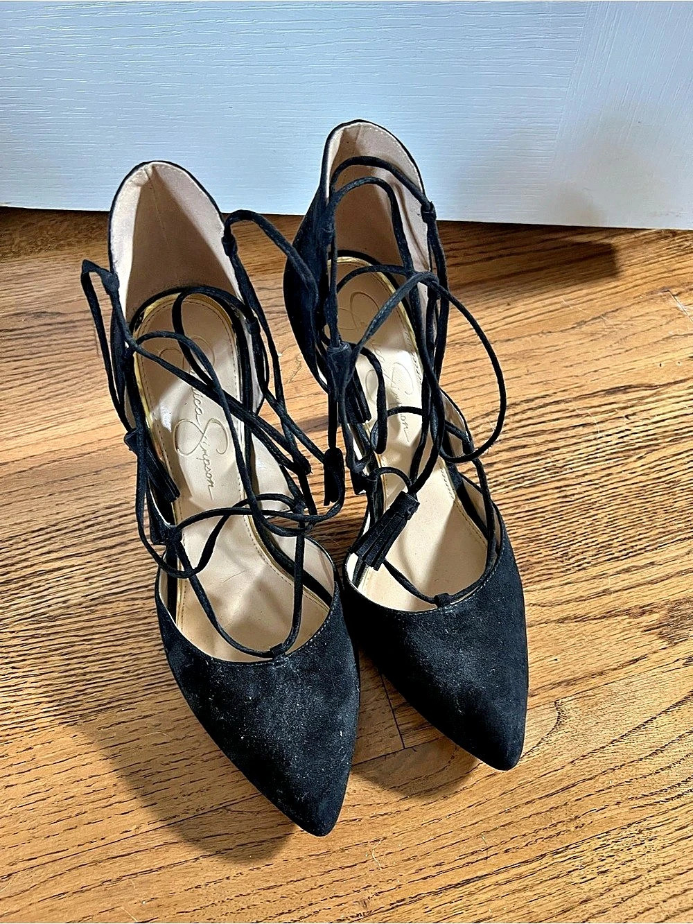 Jessica Simpson Pointed Toe Lace-Up Heels in Black